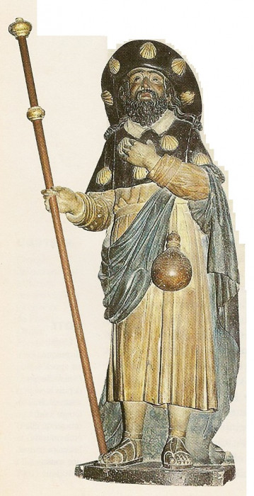 Saint Jacques porte la coquille sur sa besace et sur son chapeau.jpg
